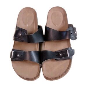 Madden Girl Bezell Black Double Strap Footbed Sandals Women's 10M Slides